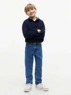Jeans straight fit sbiaditi con bandierina ricamata