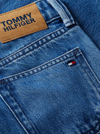 Jeans straight fit sbiaditi con bandierina ricamata