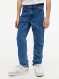 Jeans straight fit sbiaditi con bandierina ricamata